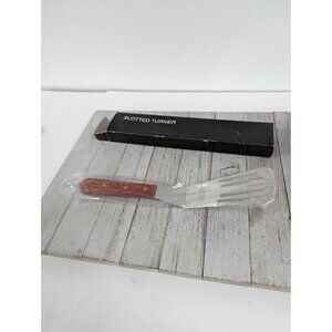 Stainless Steel Wood Handle Slotted Spatula 10 1/2" Vintage Pie Cake Advertising